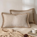 MIULEE Set of 2 Lumbar Linen Burlap Throw Pillow Covers 12x20 Champagne by MIULEE