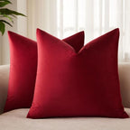 JUSPURBET 28x28 Euro Velvet Throw Pillow Covers Set of 2,Burgundy by JUSPURBETHOME