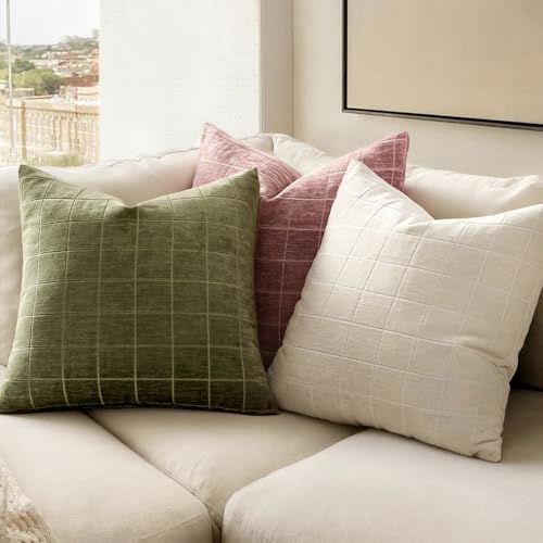 MIULEE Christmas Olive Green Plaid Decorative Throw Pillow Covers, 20x20 - Image 3