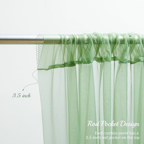 30x8ft Olive Green Tulle Backdrop Curtain with Lights String for Parites, Sheer Backdrop Curtains for Wedding Baby Shower Birthday Party Photo Shoot Decorations - Image 2