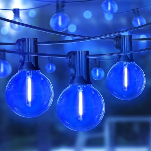 LAMPHOME LED Outdoor String Lights, 4 Pack 26FT Patio Lights with 12+1 Edison Shatterproof Bulbs(1 Spare), UL Waterproof Connectable Dimmable Outside Lights for Hanukkah, Backyard Porch Decor, Blue by ULL