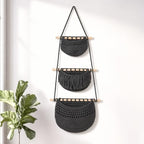 Macrame 3-Tier Hanging Wall Basket, Handwoven Jute Storage Organizer, Boho Decor for Kitchen, Bathroom, Living Room, Natural Cotton Rope Fruit Holder (Dark Gray) by GLDFI