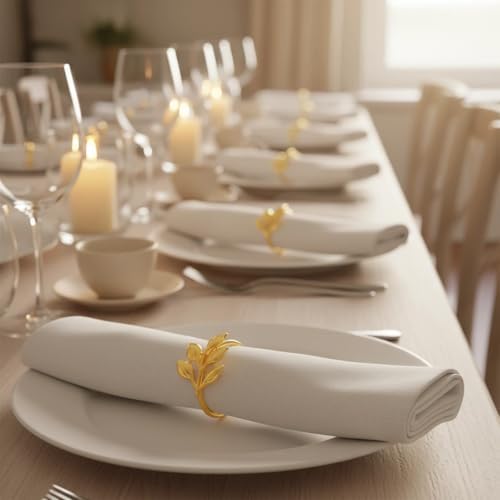 100 Pcs Gold Napkin Rings Bulk Delicate Napkin Holder for Dining Wedding Party Banquet Table Decroration Christmas and Daily Use - Gold Leaf - Image 6
