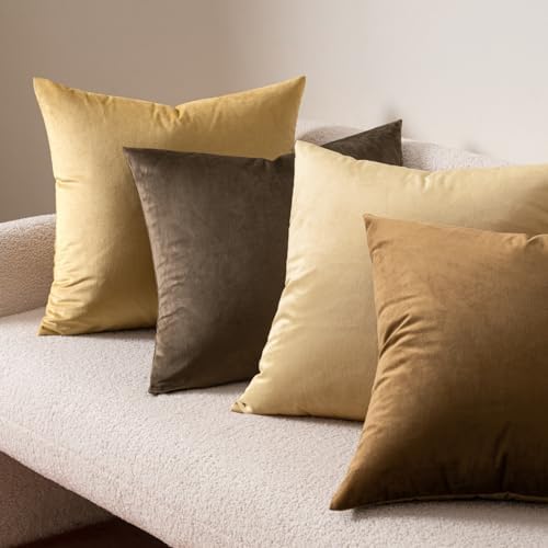 MIULEE 24x24 Inch Pack of 2 Euro Velvet Throw Pillow Covers Khaki - Image 4