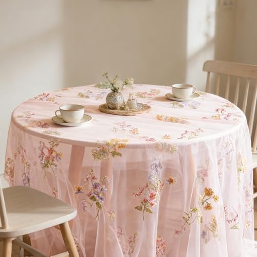 BINBE 6pcs Pink Florals Table Runner Embroidery Gauze 10FT Daisy Seasonal Tulle Birthday Wedding Holiday Kitchen Dining Table Decor for Home Party - Image 7