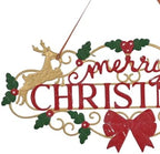 27.5"L Vintage Christmas Wall Decor Metal Xmas Hanging Sign, Merry Christmas Front Door Plaque with Reindeer, Holly and Bow, Rustic Farmhouse Distressed Christmas Welcome Sign for Xmas Home Garden Porch Patio Yard Outdoor Decoration - Image 7