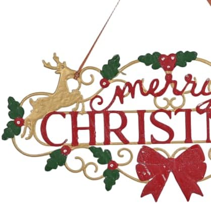 27.5"L Vintage Christmas Wall Decor Metal Xmas Hanging Sign, Merry Christmas Front Door Plaque with Reindeer, Holly and Bow, Rustic Farmhouse Distressed Christmas Welcome Sign for Xmas Home Garden Porch Patio Yard Outdoor Decoration - Image 7