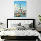 Patriotic Statue of Liberty Canvas Wall Art 4th of July New York Harbor Oil Painting USA Flag Vintage NYC Skyline Wall Decor Independence Day American Home Decor 16x24in - Image 6