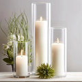 Sandraheer 12 White Pillar Candles and Clear Hurricane Glass Candle Holders by Sandraheer