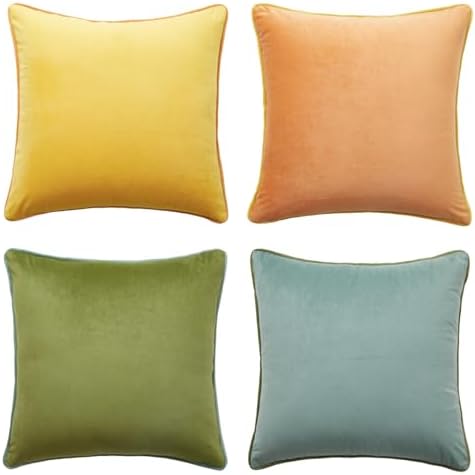 MONDAY MOOSE Decorative Throw Pillow Covers Cushion Cases, Set of 4 Soft Velvet Modern Double-Sided Designs, Mix and Match for Home Decor, Pillow Inserts Not Included (16x16 inch, Yellow/Green) by MondayMoose