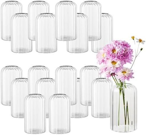 Glass Bud Vases Set of 20, 4.7 Inch Clear Ribbed Bud Vases for Centerpieces by Unknown