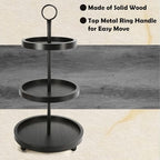 SYNCVIBE Wooden Farmhouse Round Black 3 Tiered Decorative Tray Stand - Image 3
