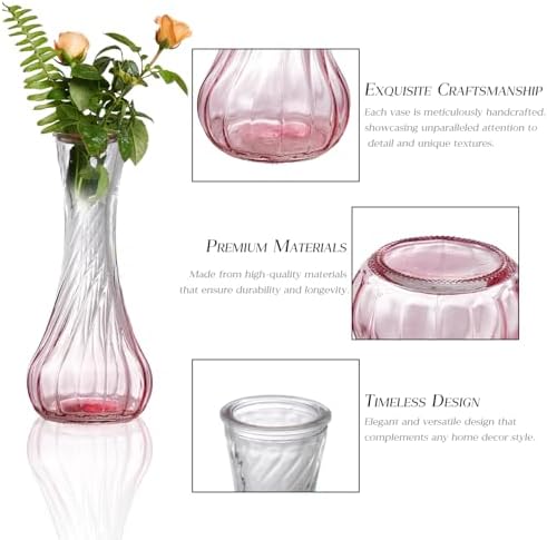 Glass Bud Vase Set of 20 - Small Vases for Flowers in Bulk - Assorted Vintage Crystal Vases for Flowers, Table Centerpieces (Pink, 20 Pcs) - Image 6