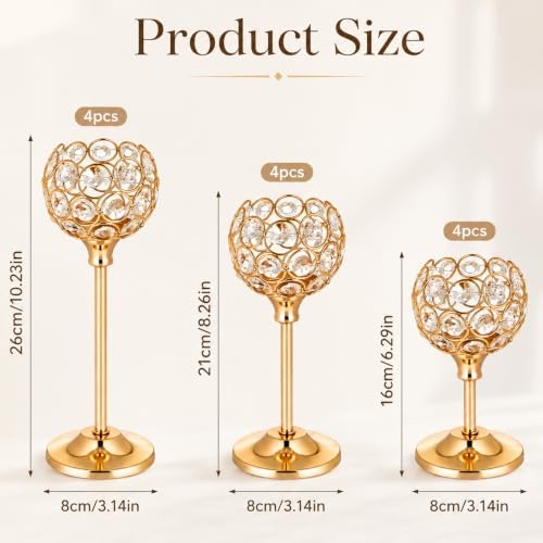 12Pcs Gold Crystal Candle Holders, Tall Bling Bowl Candelabra Centerpiece - Image 2