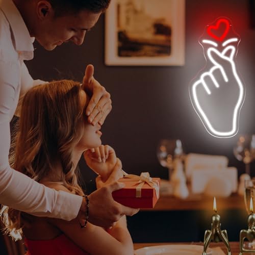 Finger Heart Neon Sign 16.8x7.9in LED Wall Light USB Powered Dimmable - Image 4