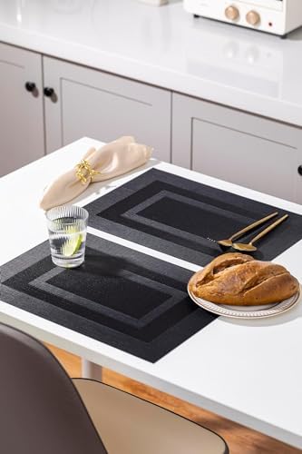 LEXMORE PlaceMats Set of 12 Vinyl/Plastic Woven Place Mats for Kitchen Table Indoor/Outdoor Washable PlaceMat Wipeable Dining Table Mats(Black Cube) - Image 6