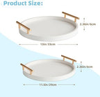 2 Piece White Round Serving Tray with Handles, Woven-Texture Faux Leather Ottoman Tray for Living Room, Decorative Tray for Coffee Table Home Decor - Image 6