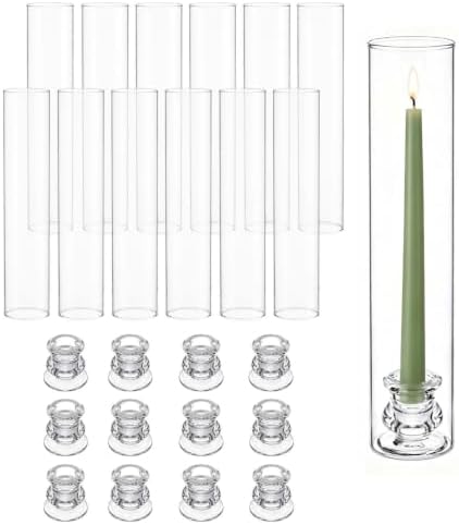 Hurricane Glass Candle Holders 12pcs Candlestick Holders for Taper Candles Centerpieces for Tables Wedding Birthday Party Home Decor by LOFINDAR