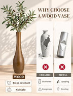 Hanobe 22" Tall Wooden Floor Vase for Pampas Grass, Brown Rustic Boho Style - Image 4