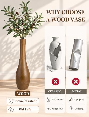 Hanobe 22" Tall Wooden Floor Vase for Pampas Grass, Brown Rustic Boho Style - Image 4