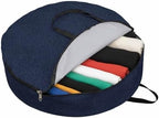 30 Inch Round Storage Bag 1 Pack,Modern Navy Blue Cowhide Waterproof Wreath Storage Container with Handles&Zipper Classic Leather Texture Closet Organizer Bags Garland Box - Image 2