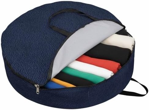 30 Inch Round Storage Bag 1 Pack,Modern Navy Blue Cowhide Waterproof Wreath Storage Container with Handles&Zipper Classic Leather Texture Closet Organizer Bags Garland Box - Image 2
