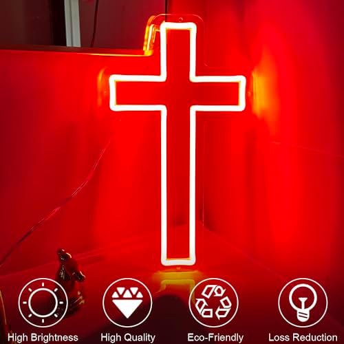 Jesus Cross Neon Sign Red Led Cross Lights Wall Decor Art Lamp Light-Upside Down Light Up Sign for Home Bedroom Christian Religious Room Easter Christmas - Image 3