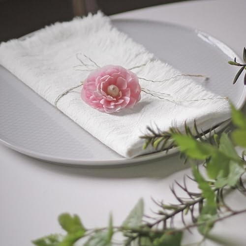 Handmade Cloth Napkins 100% Cotton Napkins with Fringe，Delicate Handmade Cloth Napkins for Dinners, Parties, Weddings and More，18 x 18 Inch Set of 12 - White - Image 4