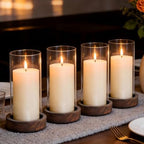 Ronasip Set of 4 Hurricane Candle Holders - 4.6x7.8 Inch Rustic Wooden Base with Glass Cylinder, Brown Pillar Candle Holders for Wedding Centerpieces, Home Decor, Table & Mantel Decorations by Unknown