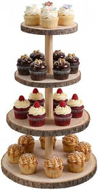 4 Tier Wooden Cupcake Tower, Wood Cupcake Stand, Tiered Dessert Stands, Large Rustic Cupcakes Display Holder Stand, for Woodland Baby Shower Decoration Wedding Birthday Tea Party Farmhouse Decor by Unknown