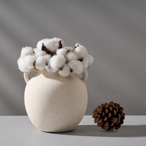 PORCER Ceramic Vase, 5.8 Inch Terracotta Vase with Handles, Boho Decor Decorative Vase, Rustic Vase for Home Decor, Farmhouse, Living Room, Table - Beige - Image 2