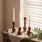 Mumufy 12 Pcs Wooden Candle Holders, Wood Taper Candlestick Holders Vintage Rustic Farmhouse Mid Century Candle Stand Set for Table Centerpiece, Wedding, Dining Table, Mantel and Home Decor (Brown) - Image 3