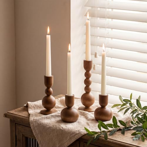 Mumufy 12 Pcs Wooden Candle Holders, Wood Taper Candlestick Holders Vintage Rustic Farmhouse Mid Century Candle Stand Set for Table Centerpiece, Wedding, Dining Table, Mantel and Home Decor (Brown) - Image 3