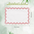 Set of 6 Cotton Linen Placemats, 13''x 19'' Wavy Embroidery Scalloped Placemats Washable Rustic Dinner Waterproof Table Mats (red) - Image 2