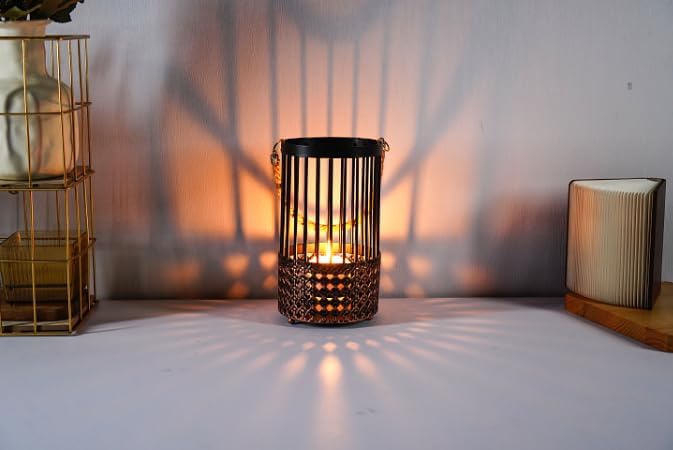 2PCS Candlestick Candle Barrels Moroccan Style Retro Lanterns Projection Lights Hollowed-Out Decorations Home Ramadan Hanging Outdoor Indoor Courtyard Porch Festival Weddings - Image 4