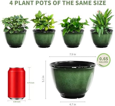 8Inch Plastic Plant Pots,4Pack Glazed Flower Pots for Indoor Outdoor Plants - Image 2