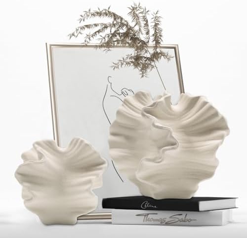 Ceramic Vase - Set of 2 for Home Decor,White Flower Shape Pampas Vases Minimalist Nordic Boho Style for Modern Farmhouse Decor, Living Room、 Kitchen、Mantle、Bedroom、Dining Table、Office by LZV