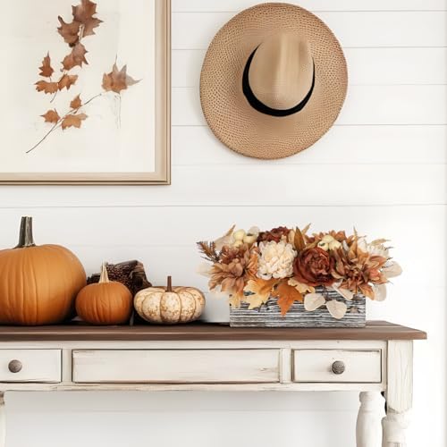 Fall Mums Artificial Flowers Arrangements In Rustic Wooden Box Planter - Image 4