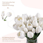 20 Pcs Fake Tulips Flowers 16" Tall, Realistic Touch Leaves, Bottle Tulip Artificial Plants Indoor for Home Decor Small Office Home Living Room-Vase Not Include -White - Image 4