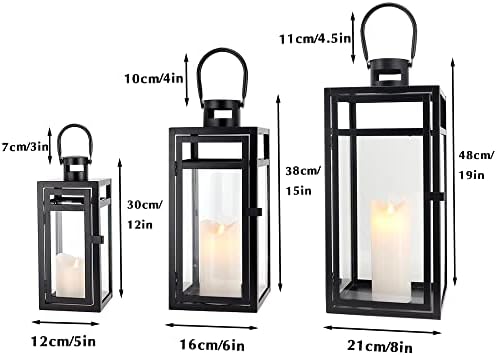 TRIROCKS Stainless Steel Lantern Set of 3 - Assorted Sizes (12/15/19 Inch) - Tall Metal Hanging Lanterns with Clear Glass Panels, Indoor & Outdoor Home Decor for Parties & Events - Black Finish - Image 6