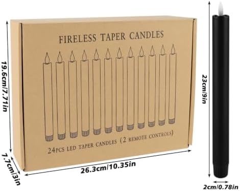 24 Pack Black Flameless Taper Candles with Remote, 9.5 Inch Battery Operated LED Candlesticks, Realistic 3D Flickering Flame, Real Wax Coating for Halloween, Gothic Wedding, Spooky Party & Home Decor - Image 2