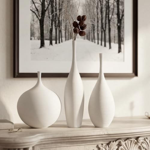 White Ceramic Vase Set of 3, Modern Boho Vases for Centerpiece Decor, Matte Minimalist Decorative White Vases Home Decor, for Living Room, Bookshelf, and Entryway Table Decor - Image 4
