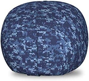 Ambesonne Camo Storage Toy Bag Chair, Retro Composition of Grunge Camouflage Pattern Print in Modern Blue Tones, Stuffed Animal Organizer Washable Bag, Small Size, Dark Blue by Ambesonne