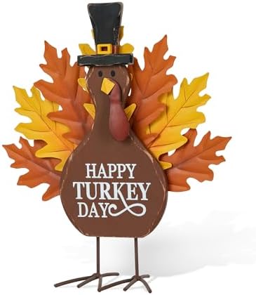 Glitzhome 12”H Thanksgiving Turkey Figurine Decor, Wooden Metal Turkey Table Decoration Decorative Happy Turkey Day Decorations, Fall Harvest Thanksgiving Indoor Home Decor - Image 7