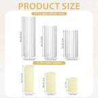 12 Pack Ivory Pillar Candles + 12 Pack Vertical Ribbed Clear Glass Cylinder Holders, Hurricane Candle Shades for Wedding, Home, Party Table Centerpieces Decor - Image 2