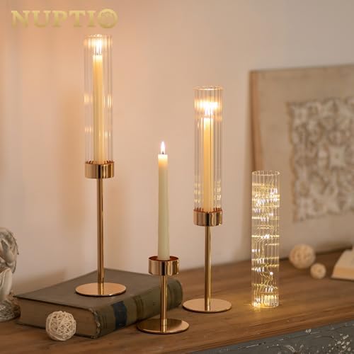 NUPTIO Hurricane Glass Candles Holder, 18 Pcs Gold Taper Candle Holder Bulk - Image 4