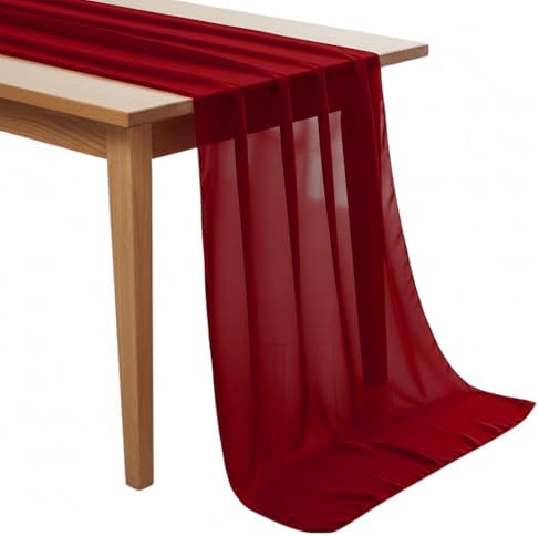 MDS Pack of 25 | Maroon | 14ft Chiffon Table Runner 29x170 Inches Long Romantic Rustic Sheer Gauze Runner for Wedding Bridal Shower Birthday Banquets Engagement Spring Easter Boho Decorations by MDS