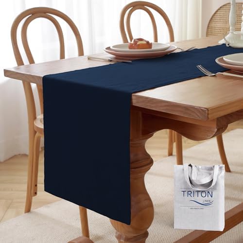 100% Pure French Linen Table Runner (Navy,14x120 Inch) - Image 7