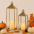 Set of 2 Decorative Lanterns with Candles, Gold Metal Lanterns Decor by MATAHUMbeyourbetterchoice
