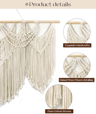 Tempospark Macrame Wall Hanging, 43"x32" Boho Wall Tapestry, Large Wall Art for Bedroom, Living Room, Dining Room, Nursery, Gallery, Office (Tassel) - Image 6